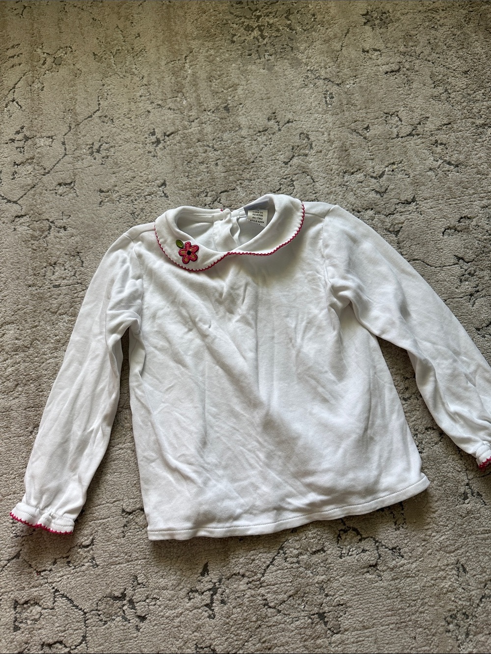 Florence‎ Eiseman White Long-Sleeve Top with Pink Trim and Flower Accent